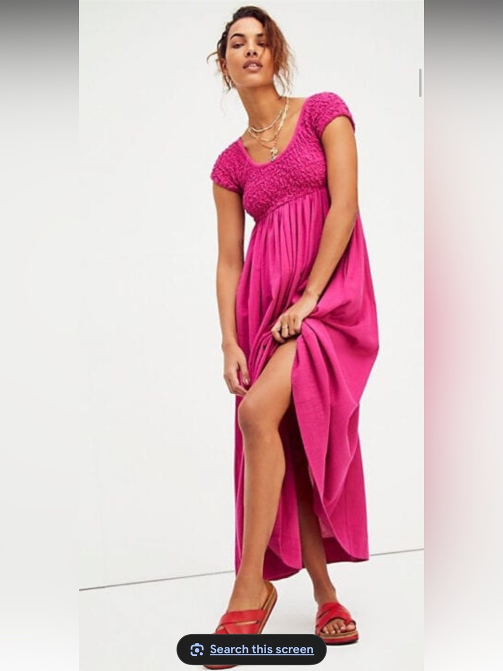🍄Free People Women's Fuchsia Smocked Bodice Maxi Dress NWT Sm